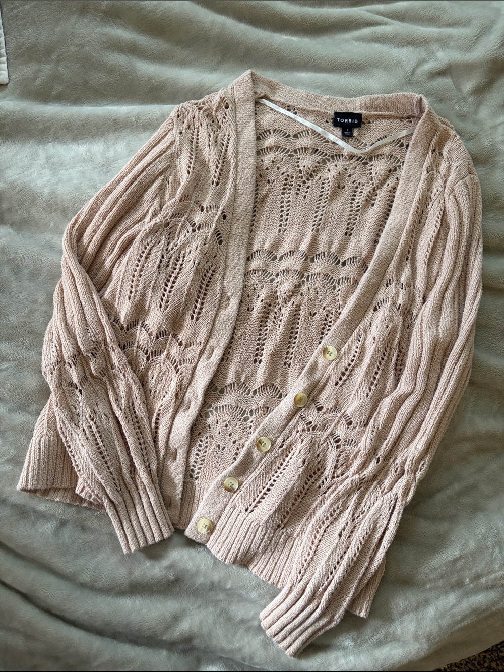 torrid openwork lace-knit button cardigan - blush beige